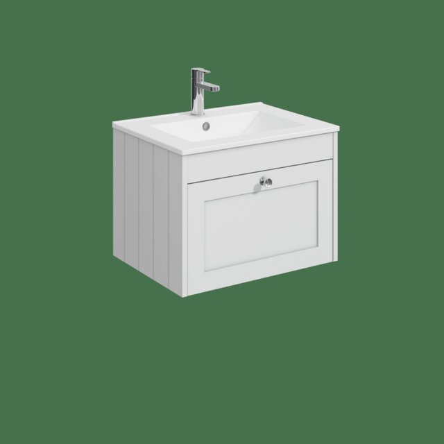 Balterley Wall Hung 1 Drawer Unit with Minimalist Basin 1 Tap Hole White 431 x 600 x 453mm