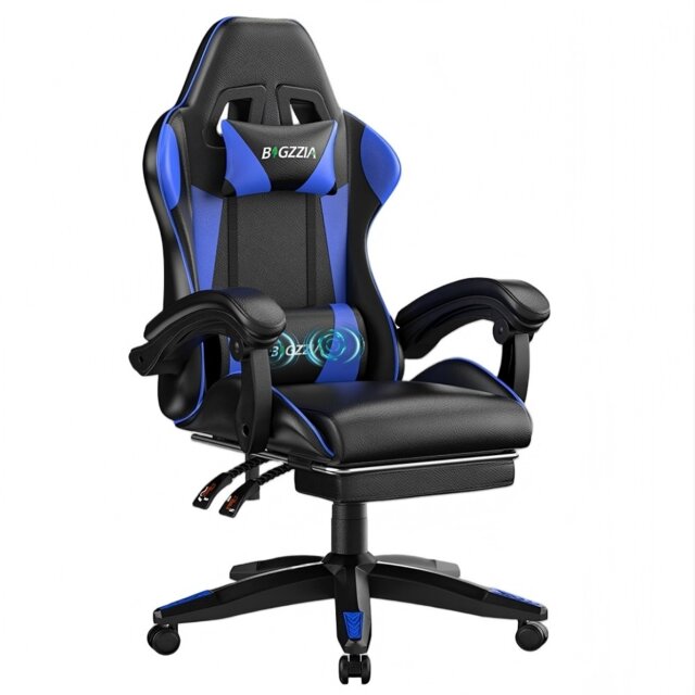 Rattantree Ergonomic Gaming Chair Massage Lumbar Footrest Leather Swivel 150 Kg Capacity