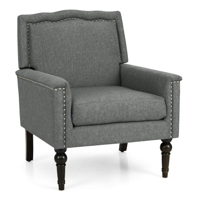 COSTWAY Modern Sofa Armchair Upholstered Accent Chair Grey Grey Chair