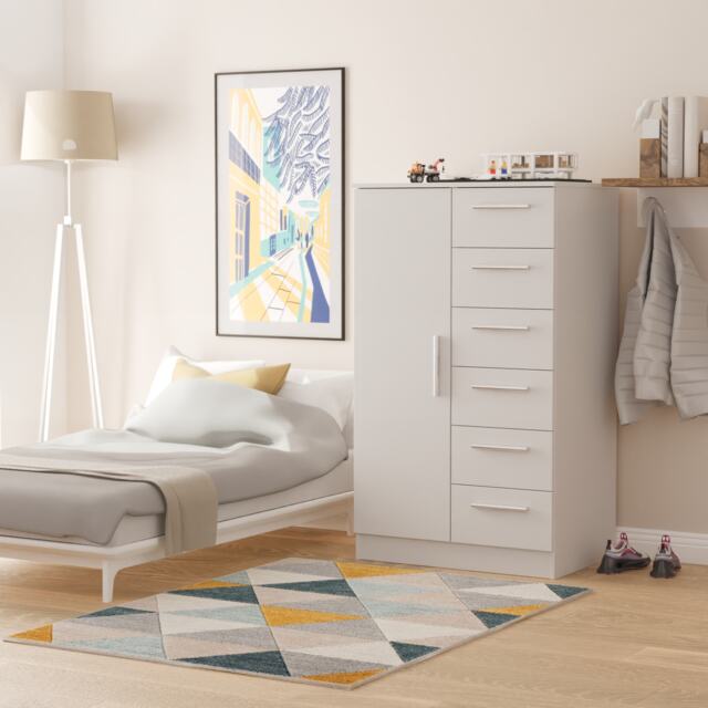 Trent 5 Drawer 1 Door Childrens Wardrobe in Grey Matt (Ready Assembled) Grey Grey Matt