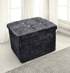 Home Republic Crushed Velvet Storage Ottoman - 38cm X 38cm Foldable Grey
