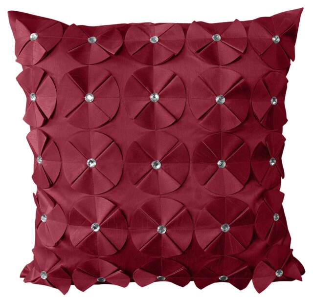 3D Petal Detail With Gem Stud Detail Cushion - 56cm x 56cm Red Burgandy