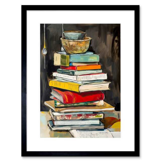 "Student life Living Books Library Office 9x7"" Black Framed Wall Art Print"