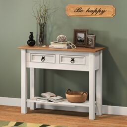 Mercers Furniture Corona Console Table White 2 Drawer 1 Shelf Hallway Side Unit Solid Wood Pine Wooden with Mexican Styling