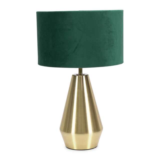 ValueLights Jax Antique Brass Touch Table Lamp Forest Green Velvet Shade