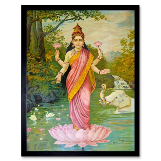 "Painting Varma Goddess Lakshmi Home Decor 12x16"" Framed Wall Art Print"