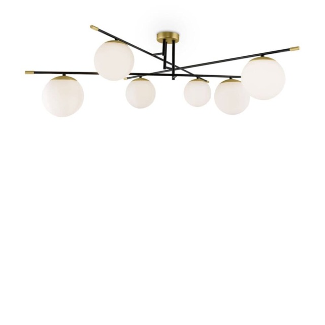 Modern Nostalgia 6 Light Matt Gold Ceiling Lamp Glass Globe Shade
