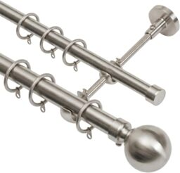 Lister Cartwright Double Curtain Extendable Pole Set with Polished Steel Ball Finials- 19mm & 28mm Metal Poles(120- 320 cm)