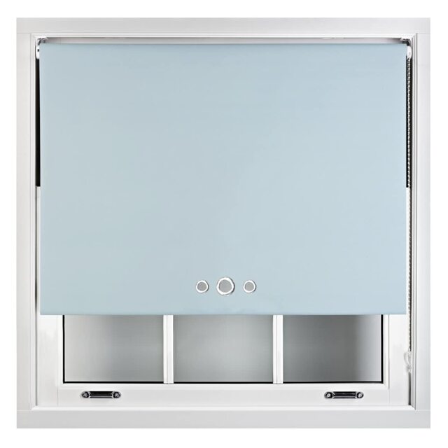 FURNISHED Custom Fit Blackout Roller Blinds with Triple Round Eyelets & Metal Fittings Blue Duck Egg Blue (W) 180cm x (L) 165cm