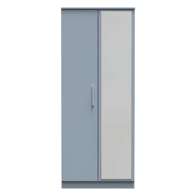Trent Double Wardrobe with Mirror Door in Denim Blue (Ready Assembled) Blue Denim Blue