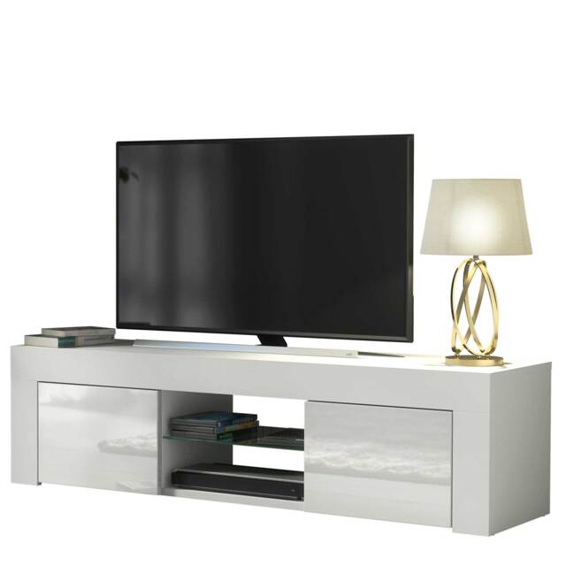 TV Unit TV Stand White High Gloss Media Console Sideboard Storage Cabinet 130cm