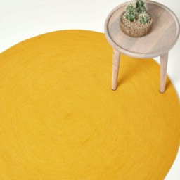Homescapes Mustard Yellow Handmade Woven Braided Round Rug - 120 cm Yellow Mustard Yellow