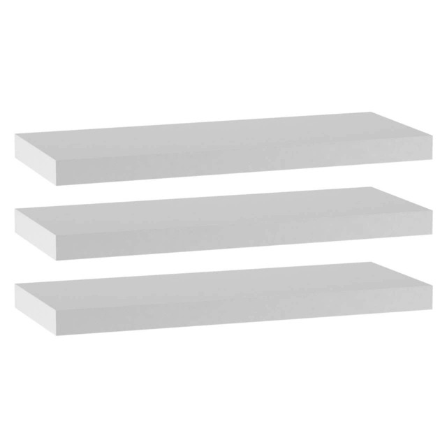 Floating Wooden Wall Shelves - 60x23.5cm White White & Set of 3 3