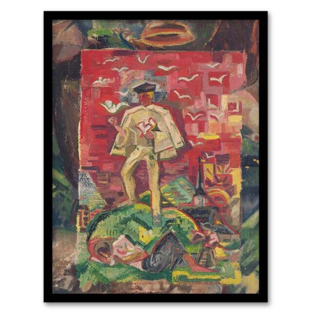 "Man In Folk Costume Surreal Kubincan Framed Wall Art Print 12X16"""