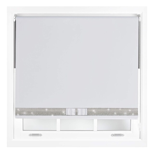 FURNISHED Blackout Roller Blinds with Diamante Trim and Bow Cut to Size White White (W) 90cm x (L) 210cm