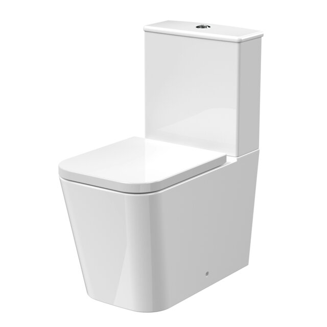 Rimless Flush to Wall Toilet Pan, Cistern & Soft Close Seat - 792mm x 385mm x 623mm