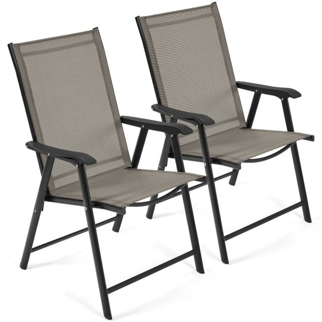 Yaheetech Set of 2 Outdoor Texteline Folding Dining Chairs-Brown Brown Brown One Size