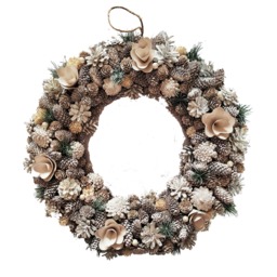 eo Luxury Extra Large Frosted Pinecone Winter Wreath 50cm Home Artificial Christmas Festive Front Door Decoration Grey Frosted Grey