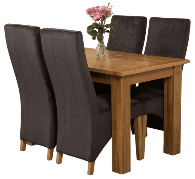 Hampton 120-160cm Oak Extending Dining Table and 4 Lola Fabric Chairs Black Black
