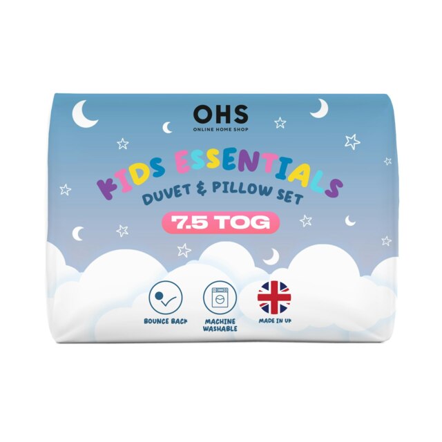 OHS Kids Luxury 7.5 Tog Duvet and Pillow Bed Set, Single - White