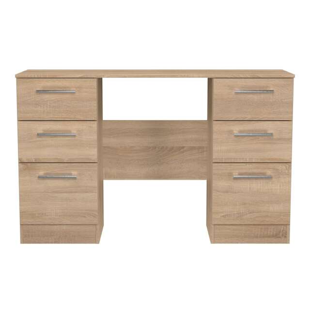 Cornwall 6 Drawer Kneehole Desk in Bardolino Oak (Ready Assembled) Brown Bardolino Oak