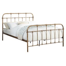 Camden Victorian Hospital Style Distressed Antique Brass Effect Metal Bed Frame Bronze Antique Brass Double