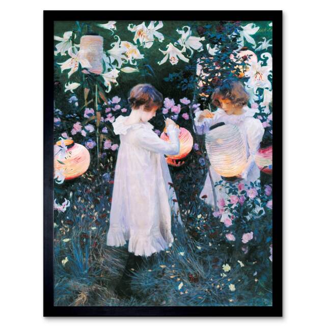 "John Singer Sargent Carnation Lily Rose Painting 12x16"" Framed Wall Art Print"