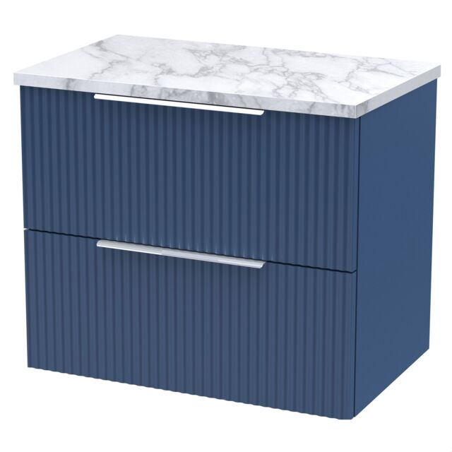 Balterley Tixall Fluted 2 Drawer Wall Hung Vanity Unit with Laminate Worktop, Satin Blue, 600mm