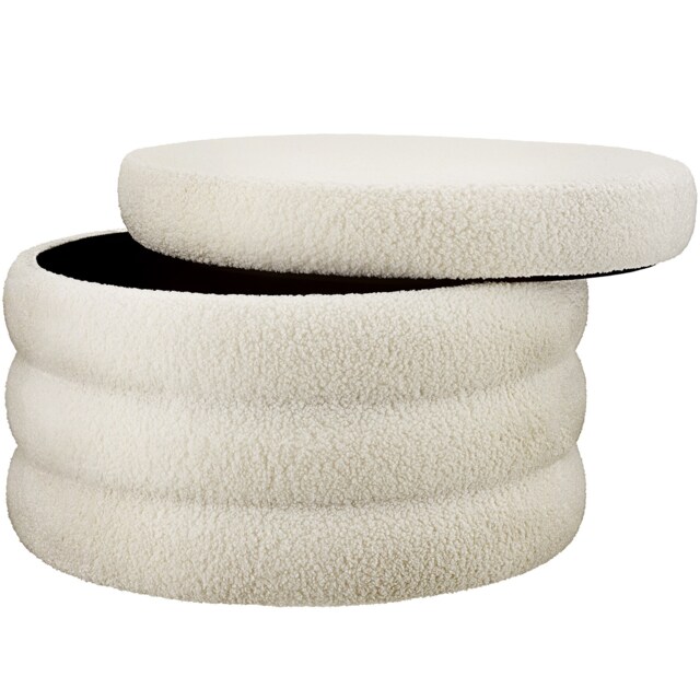 Footstool Altu XL - with storage, cylinder shape, plush upholstery, 67 x 42 cm Cream bouclé cream-white 67 x 67 x 42 cm 1