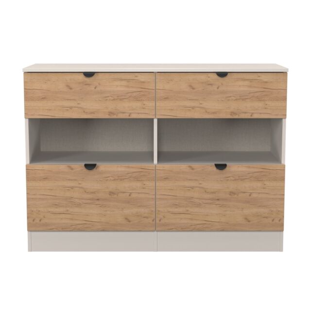 Norway 4 Drawer Open Midi Chest in Gold Craft Oak & Kashmir (Ready Assembled) Brown Gold Craft Oak & Kashmir