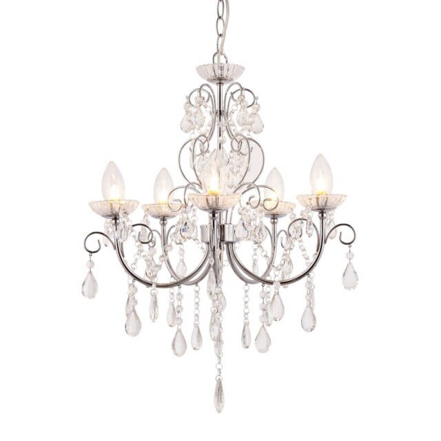 Tabitha 5 Light Bathroom Ceiling Pendant Light Chrome, Clear Crystal (K9) Glass Detail IP44, G9
