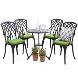 Centurion Supports OSHOWA Garden and Patio Table and 4 Large Chairs with Armrests Cast Aluminium Bistro Set - Green cushions