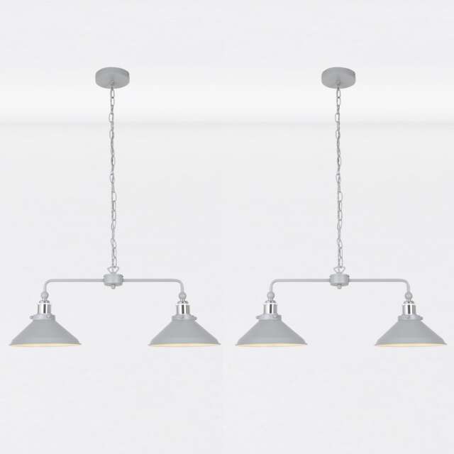 Set of 2 Maxwell - Grey Chrome 2 Light Bar Ceiling Pendant Lights Grey Flint grey with polished chrome plate detail Small 2