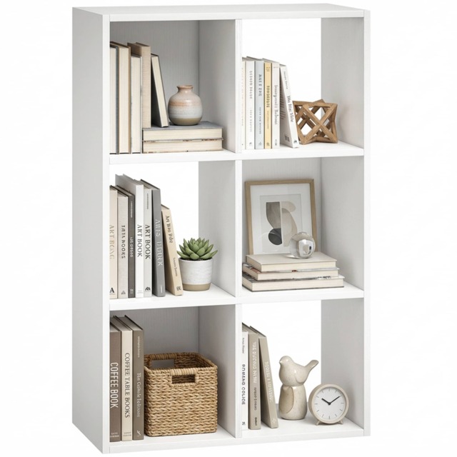 HOMCOM Industrial Style Storage Shelf, Bookcase, Bookshelf White White wood effect 60W x 30D x 93H cm