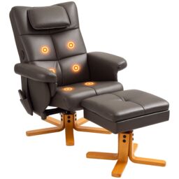 HOMCOM Massage Recliner Chair with Footstool, Upholstered Armchair with Adjustable Backrest, Remote Control, Hidden Storage and USB Ports for Living Room, Bedroom, Dark Brown