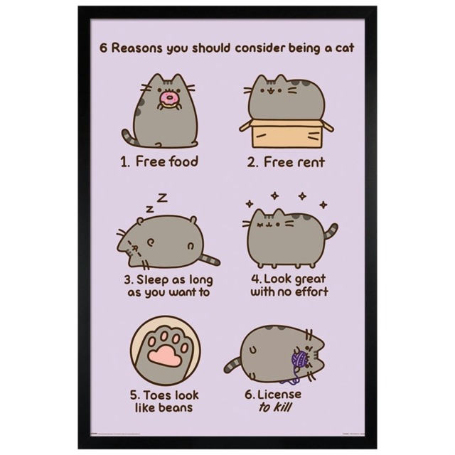 Black Wooden Framed Pusheen Reasons To Be A Cat Maxi Poster Multi
