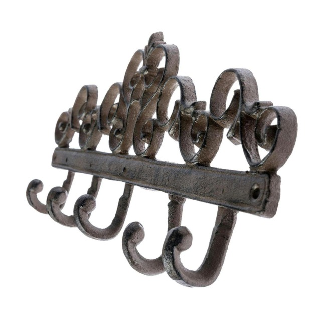 Homescapes Brown Cast Iron Coat Hooks with Decorative Swirl Design