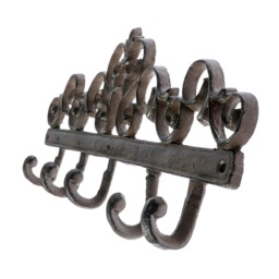 Homescapes Brown Cast Iron Coat Hooks with Decorative Swirl Design