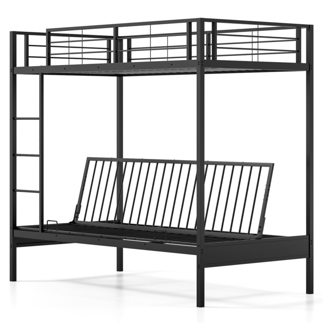 COSTWAY Convertible Twin Over Futon Bunk Bed Black