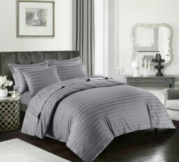 Egyptian Cotton Duvet Cover Set 400 Thread Count Satin Stripe - Double - Silver Silver Double