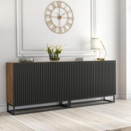 Sideboard Cabinet TV Unit Storage Cabinet Modular Oak Black Doors Metal Legs 200cm