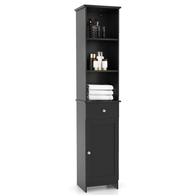 COSTWAY Freestanding Bathroom Storage Cabinet with Shelves-Black