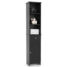 COSTWAY Freestanding Bathroom Storage Cabinet with Shelves-Black