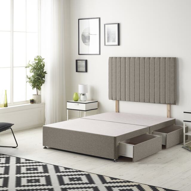 Texas Divan Bed Base with 2 Drawers & 30 Inch Headboard Tweed Fabric Brown Coffee