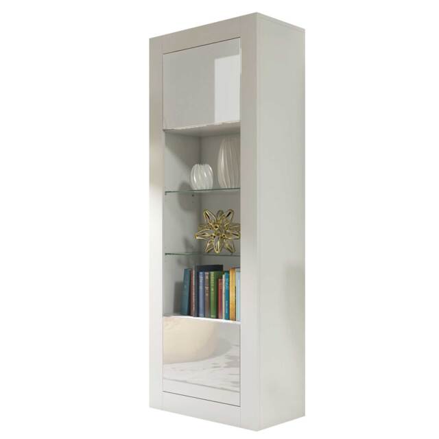 Display Cabinet Bookcase Bookshelf Storage Cabinet Glass Display Unit White High Gloss 170cm