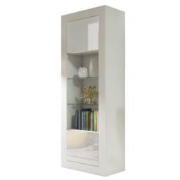 Display Cabinet Bookcase Bookshelf Storage Cabinet Glass Display Unit White High Gloss 170cm