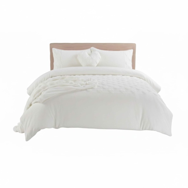 Super Soft Teddy Duvet Cover Set Heart Embossed Cozy Fleece Bedding White King