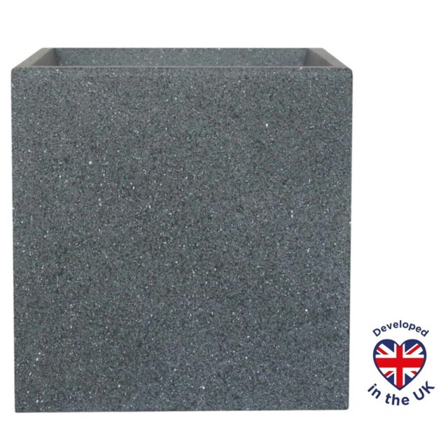 Textured Concrete Effect Square Grey Outdoor Garden Planter W30 H31 L30 cm, 27.9 ltrs Cap.