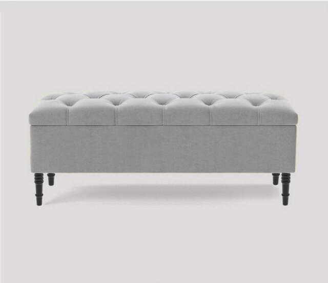 150cm Swiss Chesterfield Ottoman Storage Bench- Plush Velvet Shoe Bench - Silver Upholstery Footstool with Storage