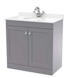 Balterley Swynnerton Traditional 2 Door Floor Standing Vanity Unit with Marble Basin, Satin Grey, 800mm
